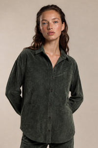 Camisa Ampla De Veludo Cotelê Verde Escuro Yacamim