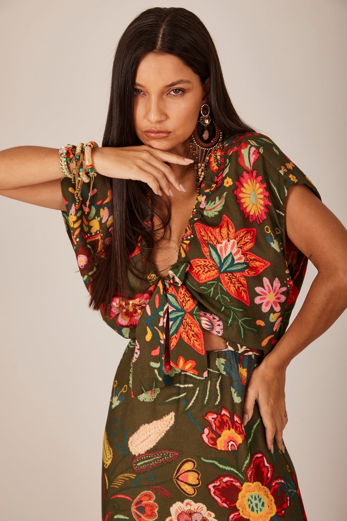 Yacamim Green Printed Long Dress E5