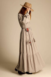 Yacamim Long Linen 3 Tier Dress in Green E20