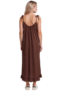 Vestido Mullet Com Babados Marrom Yacamim C20