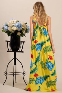 Yacamim C17 Yellow Printed Long Dress with Tie Straps