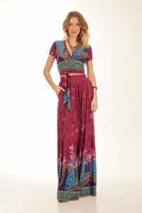 Yacamim Purple Sarouel Palazzo Pants with Cashmere Print