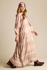 Light Brown Printed Wrap V-Neck Maxi Dress Yacamim N3