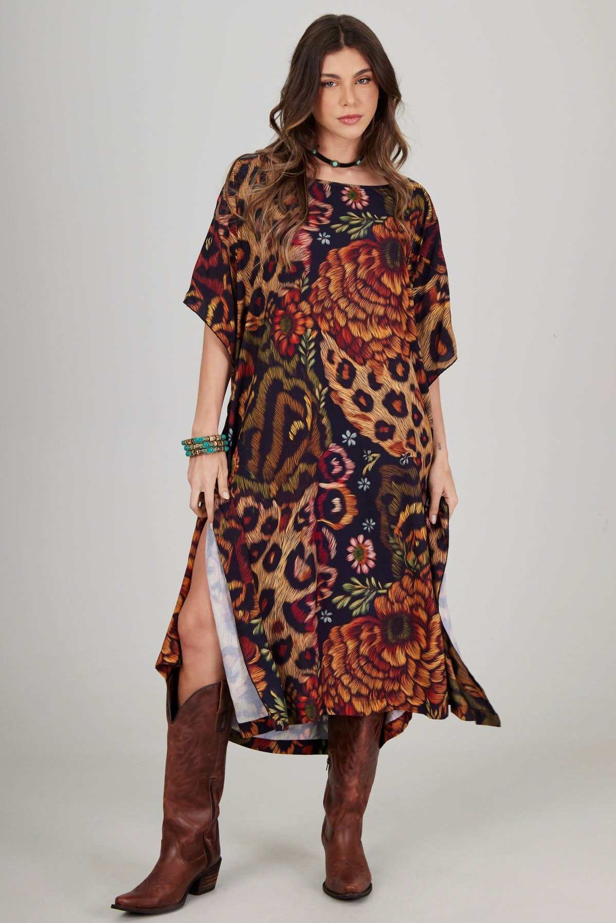 Kaftan Midi Loose Animal Print Yacamim J3