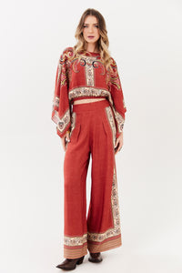 Terracotta Palazzo Pants Paisley Print Yacamim A20