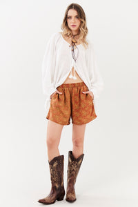 Yacamim A2 Printed Orange 100% Cotton Paraty Shorts