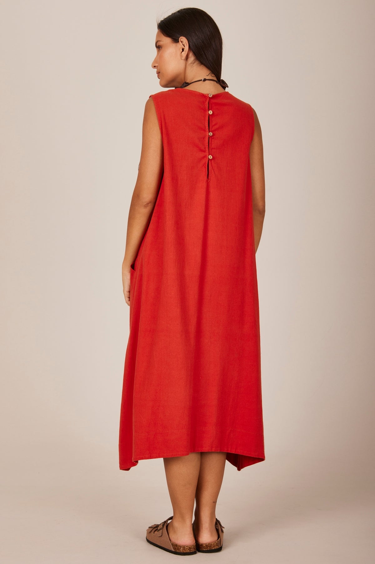 Yacamim C27 Plain Terracotta Linen Sleeveless Short Dress