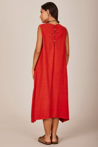 Yacamim C27 Plain Terracotta Linen Sleeveless Short Dress