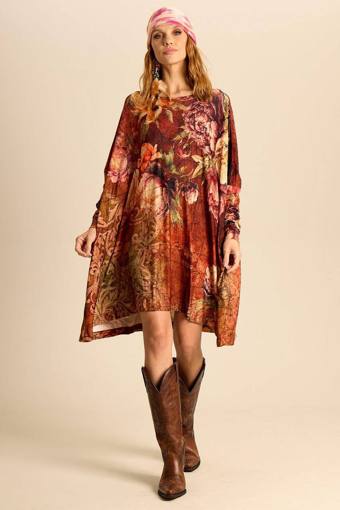 Yacamim B12 Digital Print Wide Batwing Top with Fitted Long Sleeves