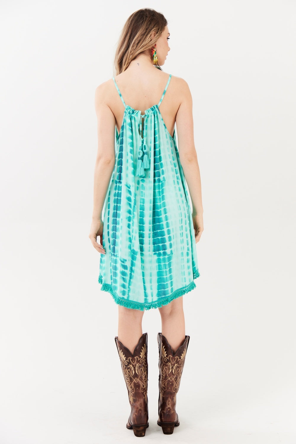Yacamim C19 Cyan Tie-Dye Digital Short Dress