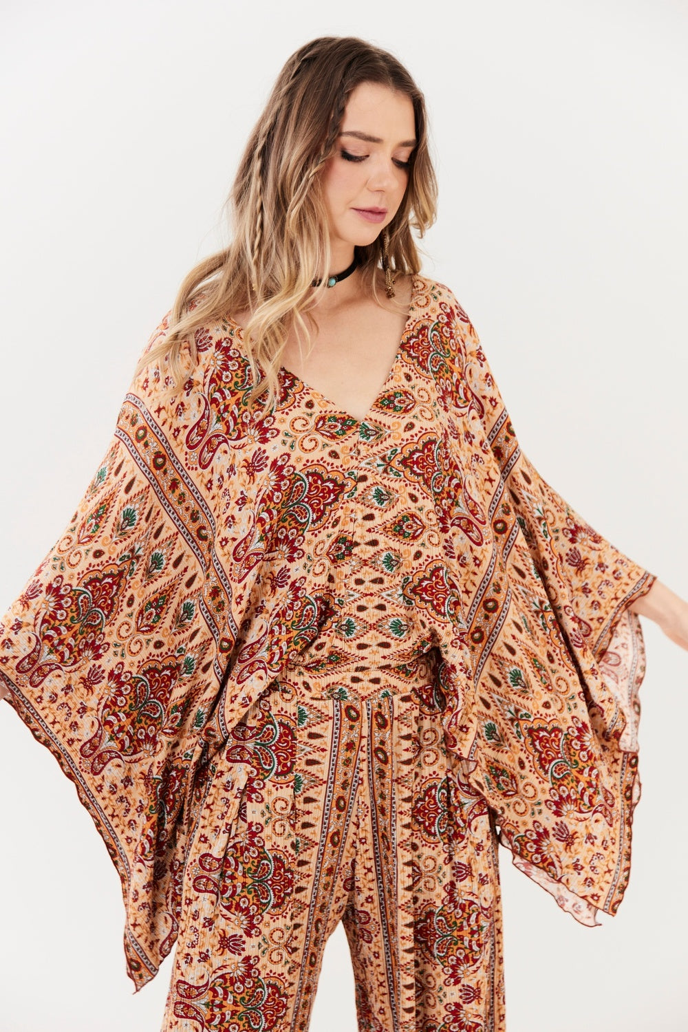 Beige Paisley Print Tunic Yacamim A32