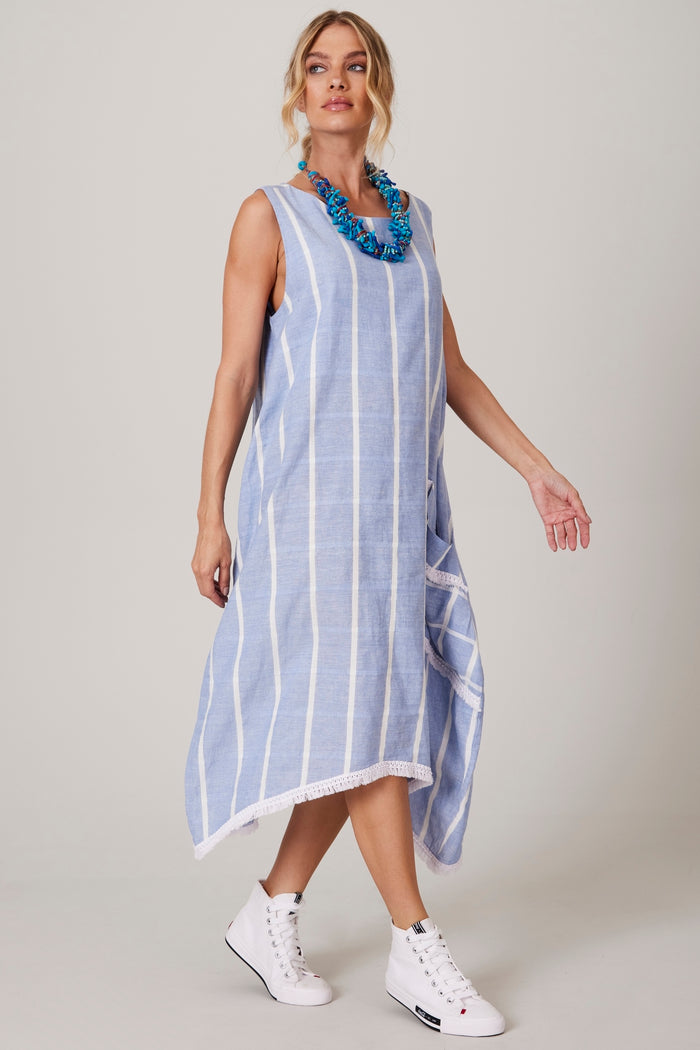 Yacamim E13 Light Blue Striped Midi Tank Dress