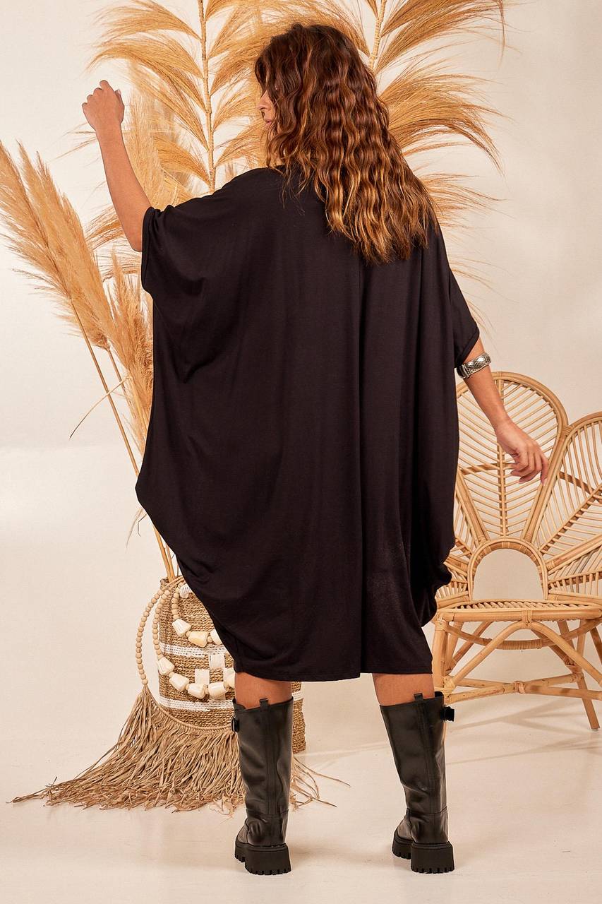 Yacamim Black Wide Jacket with Large Pocket B16