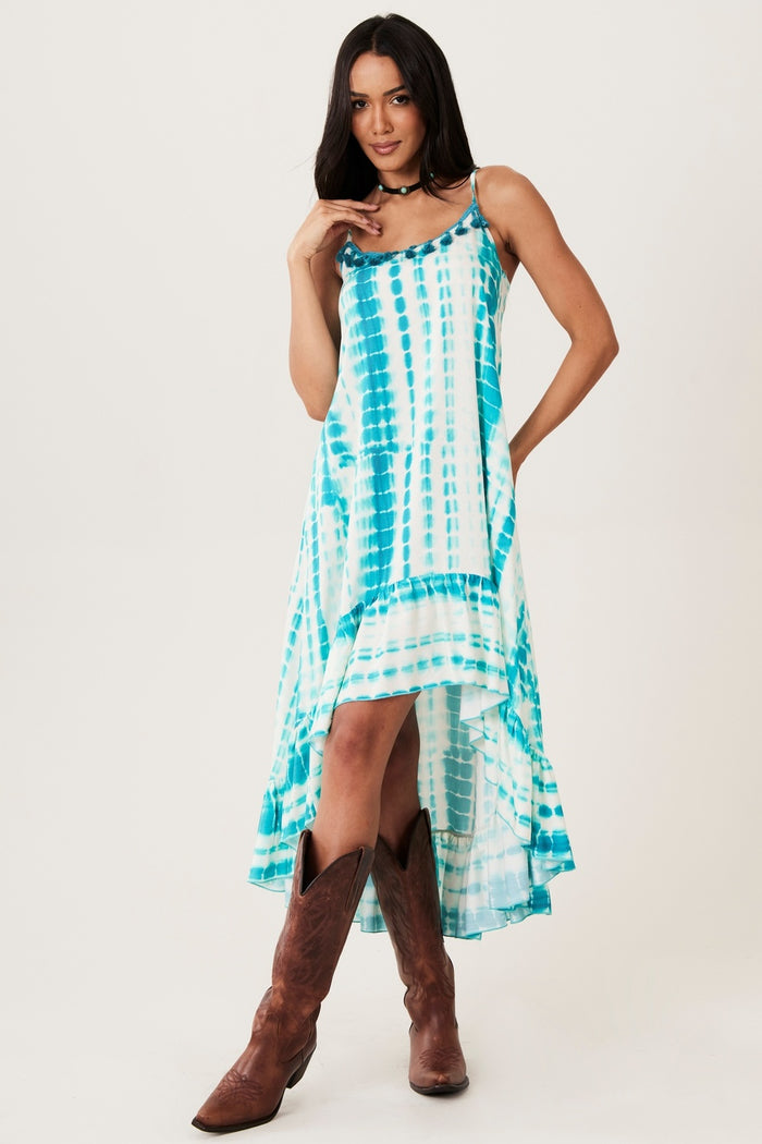 Yacamim E8 Green Tie-Dye Tie-Strap Mullet Dress
