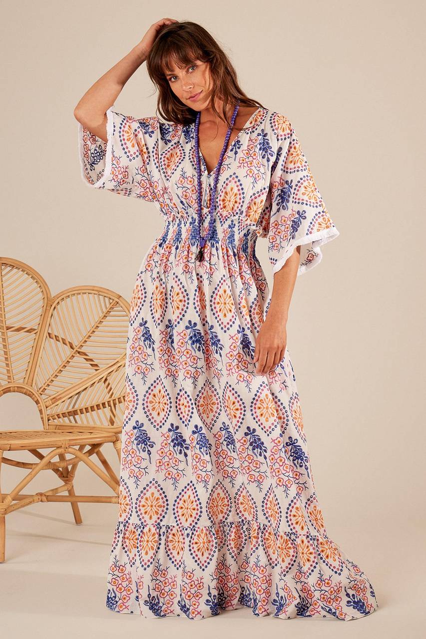 White Broderie Anglaise Long Dress with Embroidery Yacamim