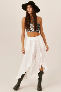 Yacamim White Ruffled Pants with Pockets G7