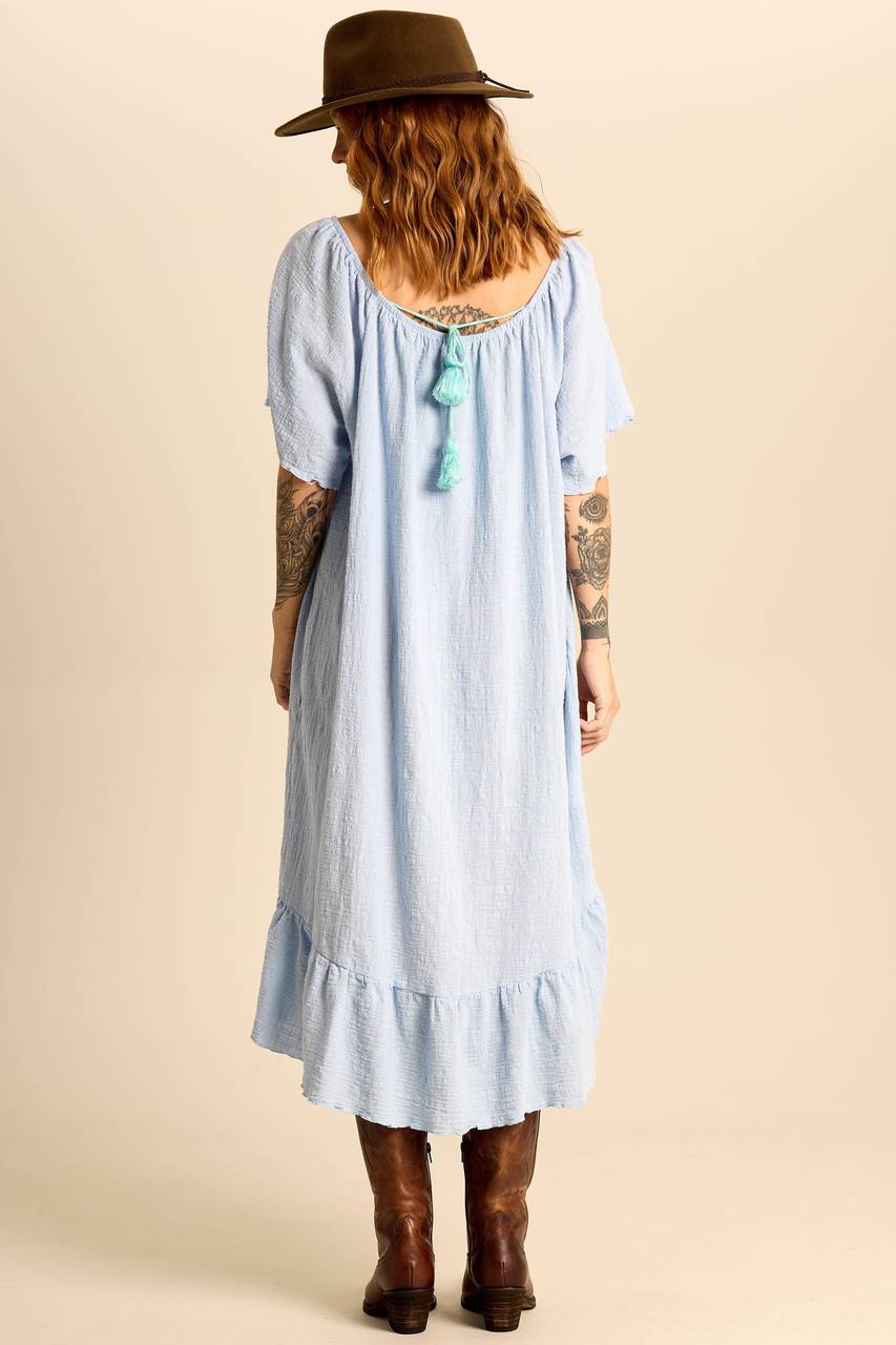 Light Blue Off-the-Shoulder Midi Dress Yacamim E11