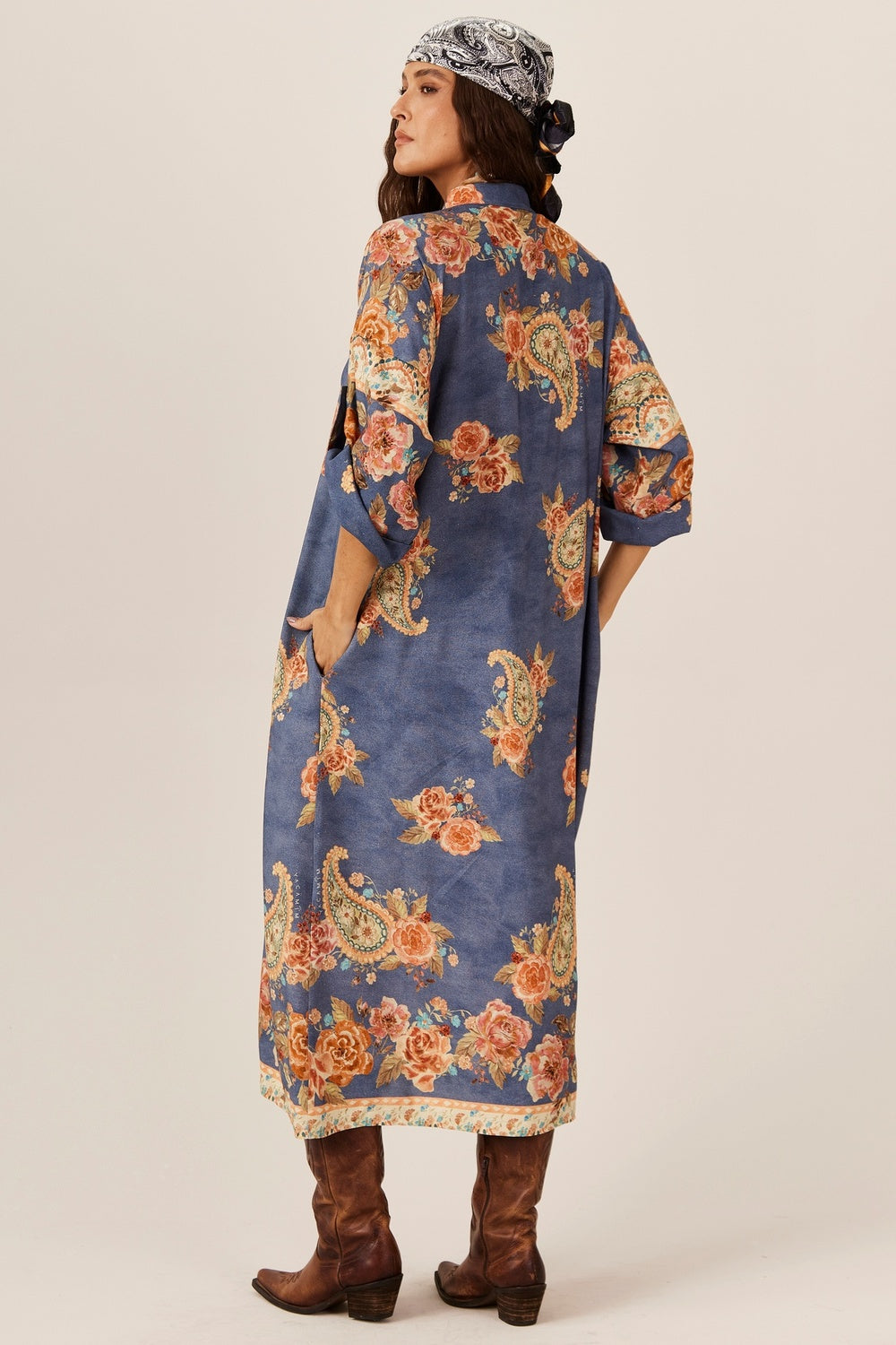 Yacamim Paisley Print Petrol Blue Midi Shirt P8