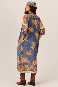 Yacamim Paisley Print Petrol Blue Midi Shirt P8