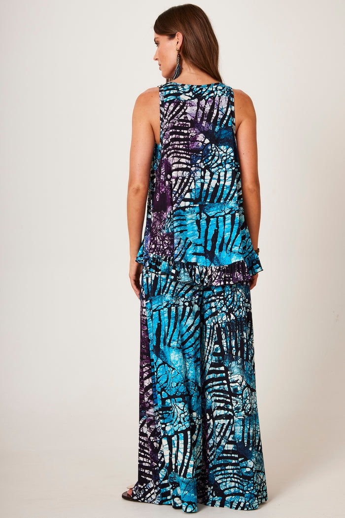 Yacamim A37 Blue Palazzo Pants with Digital Batik Print
