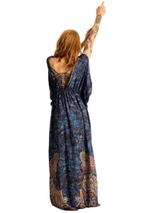 Long Paisley Print V-Neck Dress Yacamim