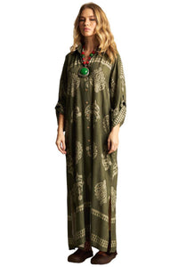 Yacamim N8 Dark Green Printed Long Sleeve Long Shirt