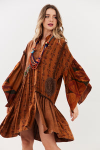 Yacamim D2 Brown Patchwork Short Dress