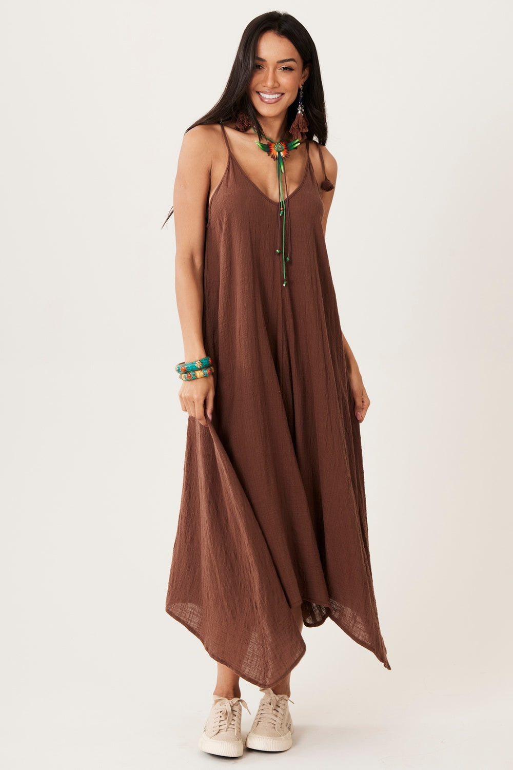 Yacamim C1 Marrakesh Brown 100% Cotton Gauze Long Dress