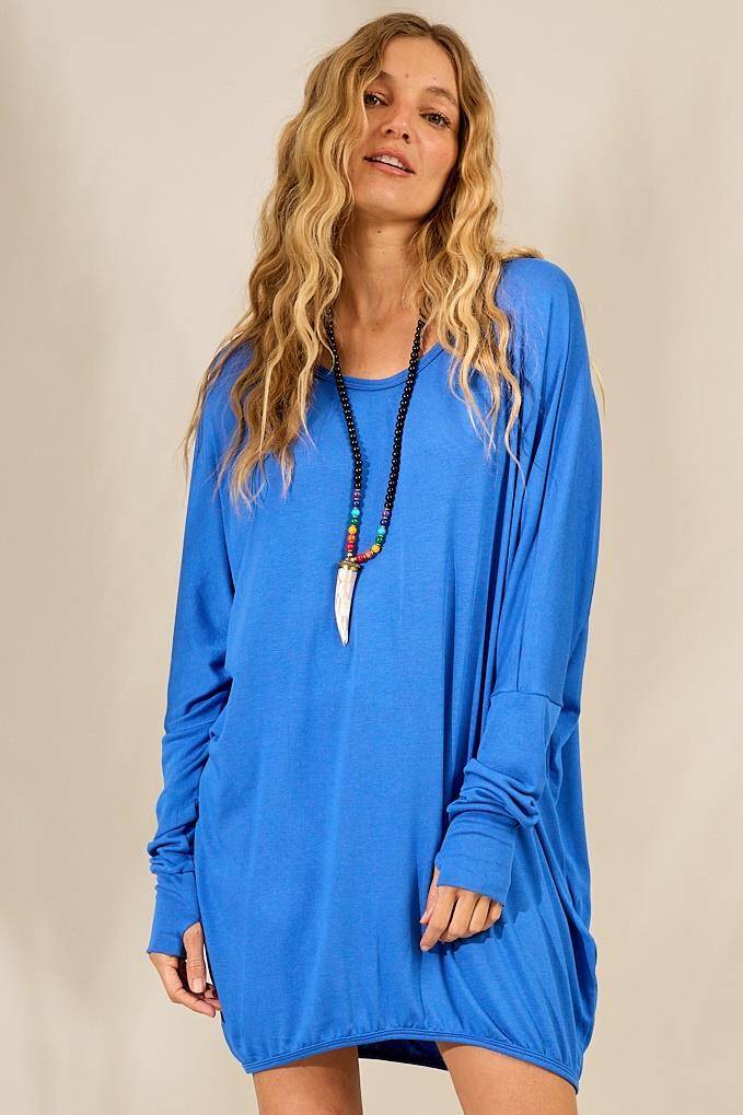 Yacamim Blue Long Basic Top with Thumbholes