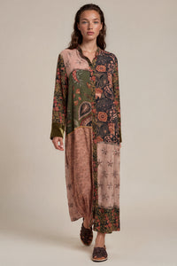 Chemise Longo Com Veludo E Viscolinho Marrom Patchwork Yacamim P9