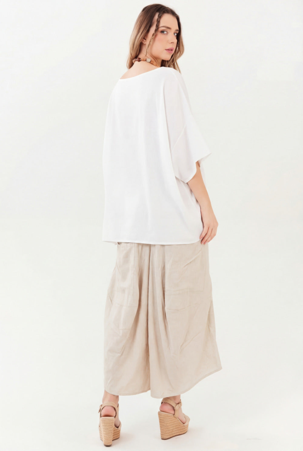 Yacamim H8 Beige Sarouel Trousers with Cut-Outs