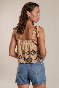 Cropped Sobreposto Bege Estampado Coleção Peru Yacamim L9