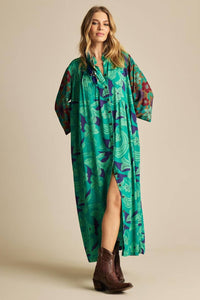 Long Patchwork Yacamim Green P4 Puff-Sleeve Shirt