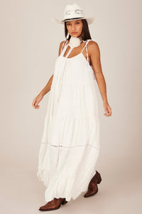 Yacamim C7 White Long Dress with Tie Straps