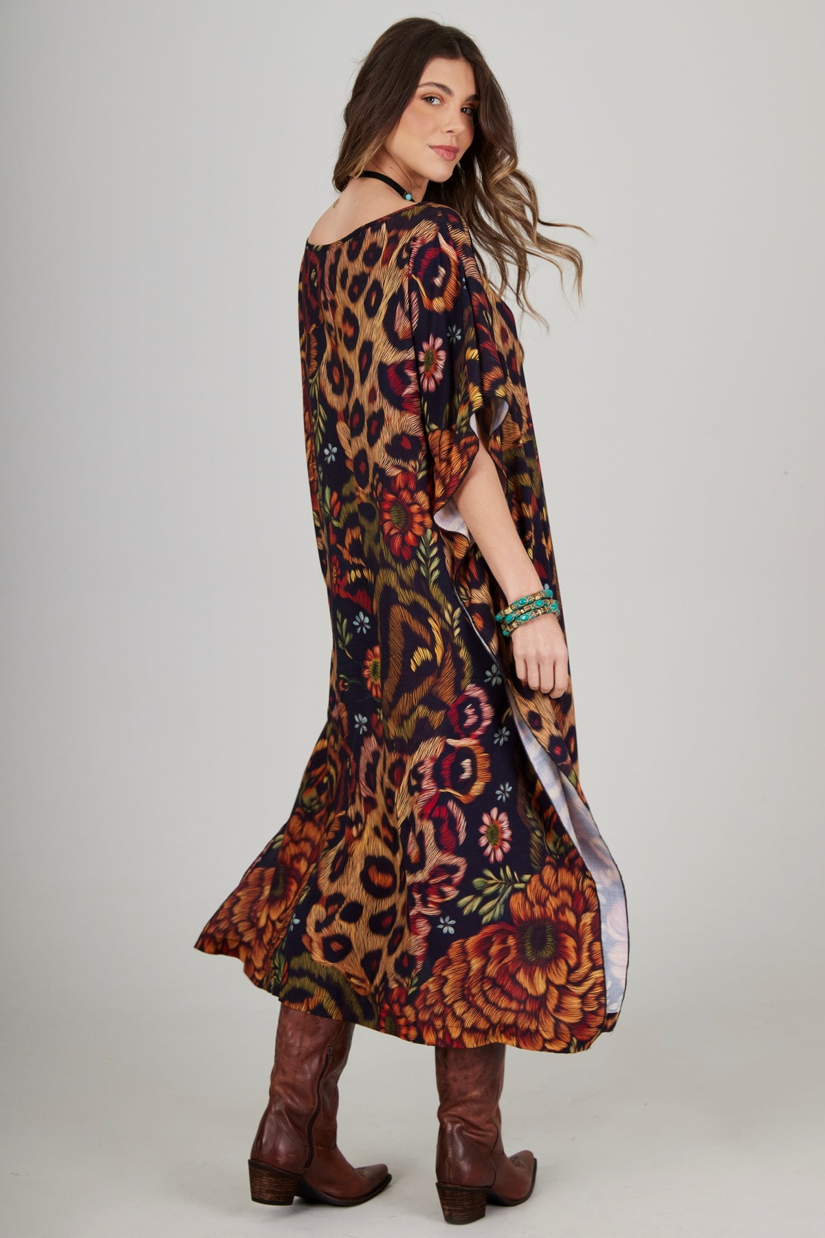 Kaftan Midi Loose Animal Print Yacamim J3