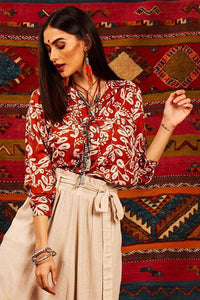 Yacamim Terracotta Printed Long-Sleeved Shirt with Front Pocket