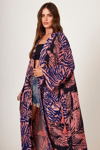 Yacamim J6 Printed Black and Pink Long Kimono