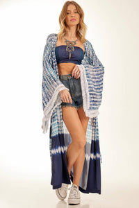 Yacamim Blue Digital Print Tie-Dye Long Kimono