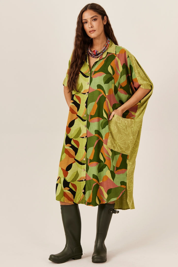 Yacamim Patchwork Pocket Midi Shirt P7