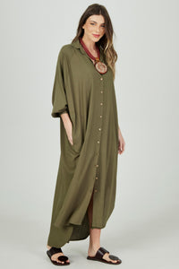 Yacamim Moss Green Loose Long Chemise P2