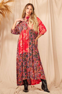 Women's Pink Patchwork Pom Pom Drawstring Long Dress