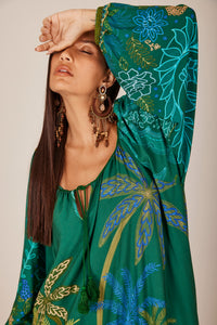 Yacamim D26 Printed Green Off-the-Shoulder Long Dress