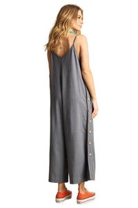 Yacamim Women's Grey Pantacourt Jumpsuit with Adjustable Straps and Side Buttons O2
