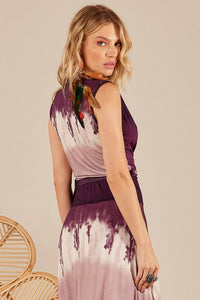 Yacamim A38 Purple Tie-Dye Sleeveless Wrap Crop Top