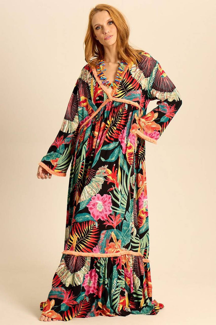 Yacamim Long Floral Print Long Sleeve Dress C9