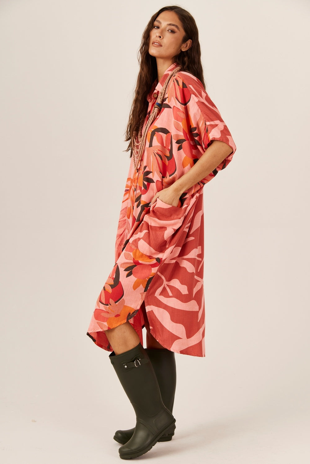 Yacamim Patchwork Pocket Midi Chemise P2