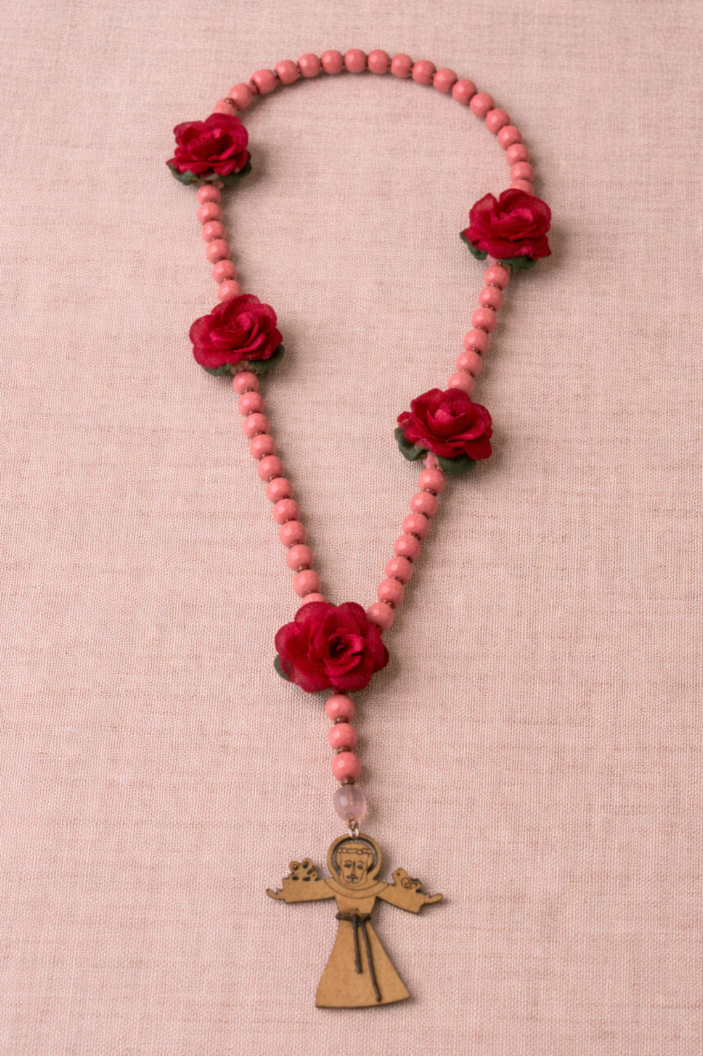 St. Francis of Assisi Rosary Necklace Pink Yacamim #1004