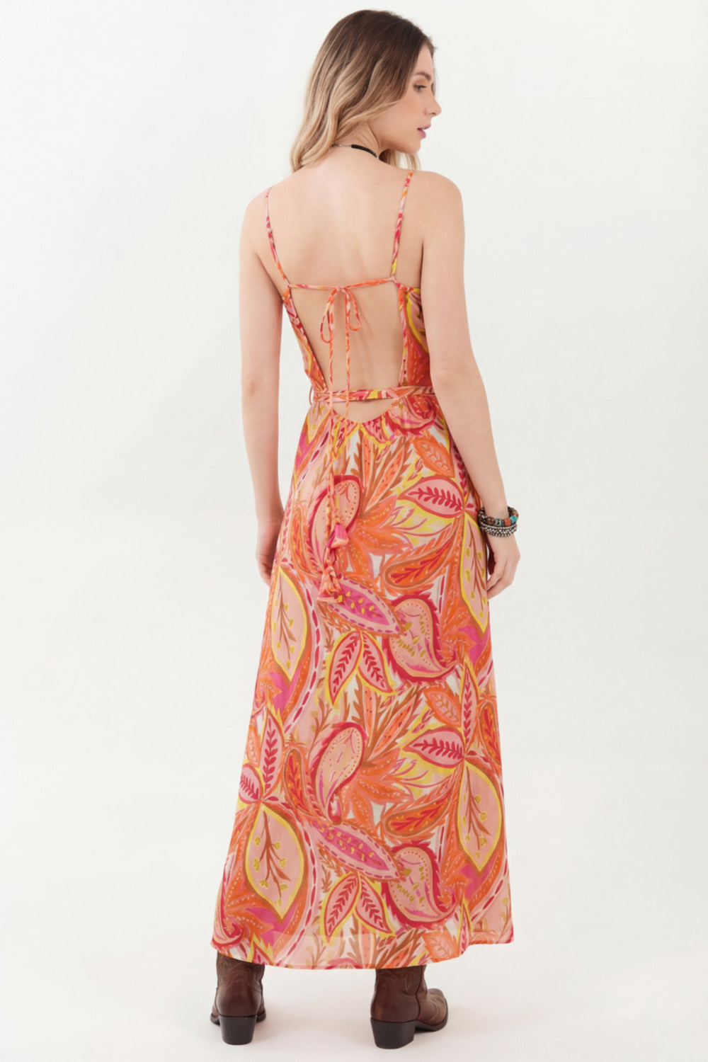 Yacamim Women's Pink Paisley Print Wrap Midi Dress C22