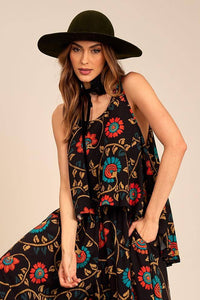 Printed Black Loose Basic Tank Top