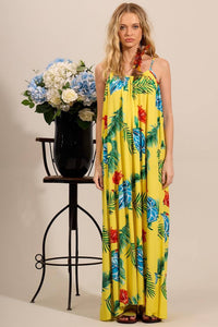 Yacamim C17 Yellow Printed Long Dress with Tie Straps